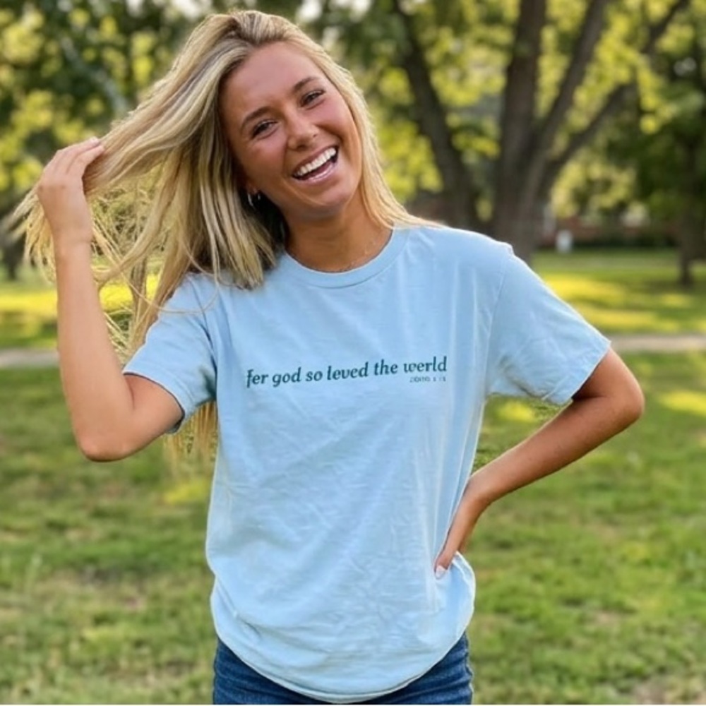 Light Blue Graphic Tee - Women's Inspirational Crewneck Gildan Medium
